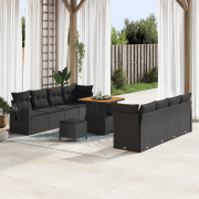 vidaXL 11-delat trädgårdsoff-set med dynor svart poly-rattan akacia
