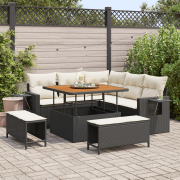 vidaXL 8-delad trädgårdsoff-set med kuddar svart poly rattan akacia