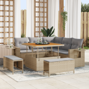 vidaXL 8-delat trädgårdsofa set med kuddar Beige Poly Rattan Akacia