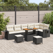 vidaXL 9 Delar Trädgårdsoff Set med Kuddar Svart Poly Rattan Akacia