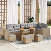 vidaXL 10-delars trädgårdsoffset med kuddar beige poly rattan akacia