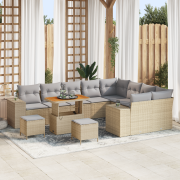 vidaXL 12-delars trädgårdsoffaset med kuddar Beige Poly Rattan Akacia
