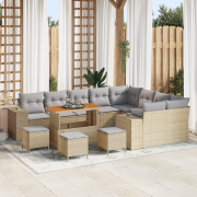 vidaXL 13-delars trädgårdsoffagrupp med kuddar beige poly rattan akaci...