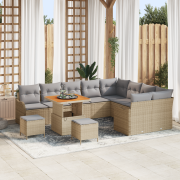 vidaXL 12-delars Trädgårdssoffset med Kuddar - Beige Poly Rattan Akaci...