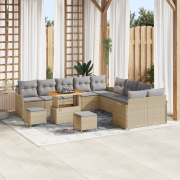vidaXL 13 Delars Trädgårdsoffas med kuddar Beige Poly Rattan Akacia