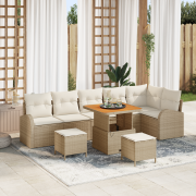 vidaXL 9-delars trädgårdsoffuppsättning med kuddar beige poly rattan a...