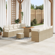 vidaXL 11 Delars Trädgårdsoff Set med Kuddar Beige Poly Rattan Akacia,...