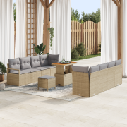 vidaXL 11-dels Trädgårdsoffset med Kuddar Beige Konstrotting Akacia, v...