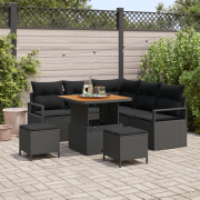 vidaXL 8 Delars Trädgårdssofa Set med Kuddar Svart Poly Rattan Akacia