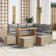 vidaXL 9-delars Trädgårdssoffset med Kuddar Beige Poly Rattan Akacia, ...