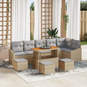 vidaXL 10-delat trädgårdsoffset med kuddar Beige Poly Rattan Akacia, v...