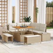vidaXL 8-delat trädgårdsoffaset med kuddar beige poly rattan akacia