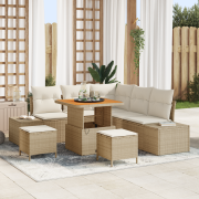 vidaXL 8-delad trädgårdsoffgrupp med kuddar beige poly rattan akacia