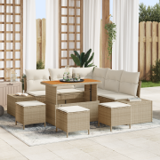 vidaXL 9 delars trädgårdsoffa set med kuddar beige poly rattan akacia