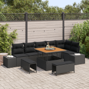vidaXL 9 Delars Trädgårdsoffset med Kuddar Svart Poly Rattan Acacia