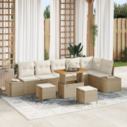 vidaXL 9 Delars Trädgårdsoffas med Kuddar Beige Poly Rattan Akaciaträ