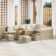 vidaXL 12-delars trädgårdsoffa med kuddar beige poly rattan akacia