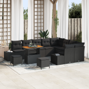 vidaXL 12-delars havemöbelset med kuddar svart polyrattan akacia