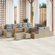 vidaXL 14-delad trädgårdsoffset med kuddar Beige Poly Rattan Akacia, v...