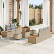 vidaXL 8-delat trädgårdsoffsett med kuddar Beige Poly Rattan Akacia