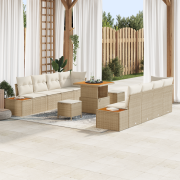 vidaXL 11-delad trädgårdsoffset med kuddar Beige Poly Rattan Akacia
