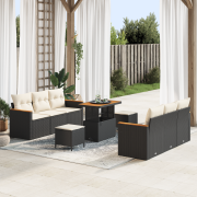 vidaXL 9-delat trädgårdsoffaset med kuddar svart poly rattan akacia, v...