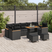 vidaXL 10-delat trädgårdsoff-set med kuddar svart poly rattan akacia, ...