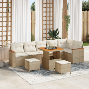 vidaXL 9 Delars Trädgårdsoffaset med Dynor Beige Poly Rattan Akacia