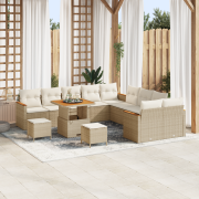vidaXL 13-delars trädgårdsoffset med kuddar beige poly rattan akacia