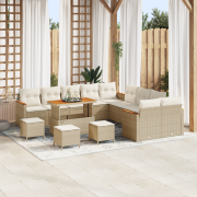 vidaXL 14-delars trädgårdssoffset med kuddar beige poly rattan akacia