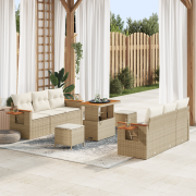vidaXL 9-delars trädgårdsoffaset med kuddar beige poly rotting akacia