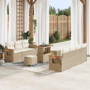 vidaXL 10-delars trädgårdsoffset med kuddar beige poly rotting akacia