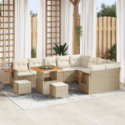 vidaXL 12-delars trädgårdsoffset med kuddar Beige Poly Rattan Akacia