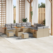 vidaXL 13-delars trädgårdsoffaset med kuddar Beige Poly Rattan Acacia
