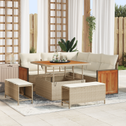 vidaXL 8-delad trädgårdssoffa set med kuddar beige poly rotting akacia