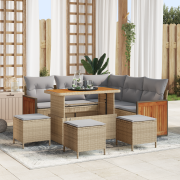vidaXL 9-delat trädgårdsofa-set med kuddar beige poly rotting akacia