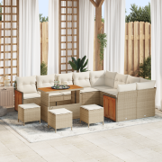 vidaXL 13-delars trädgårdssoffset med kuddar Beige Poly Rattan Akacia