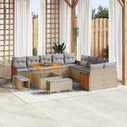 vidaXL 13-delars trädgårdsoffset med kuddar beige poly rattan akacia