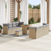 vidaXL 11-delat trädgårdssoffset med kuddar Beige Poly rotting