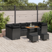 vidaXL 10-delat trädgårdsoffasett med kuddar Svart Poly rattan Akacia