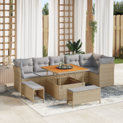 vidaXL 9-dels trädgårdsoffset med kuddar beige poly rattan akacia