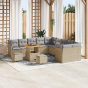 vidaXL 13 Delars Trädgårdssoffset med Kuddar Beige Poly Rattan Akacia