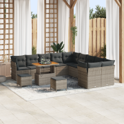 vidaXL 13-delat Trädgårdsofa Set med Kuddar Grå Poly Rattan Akacia