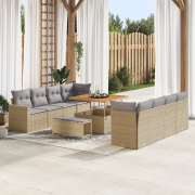 vidaXL 11-delars trädgårdsoffasett med kuddar Beige Poly Rattan Acacia