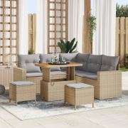 vidaXL 8-delad trädgårdsoffagrupp med kuddar beige poly rattan akacia
