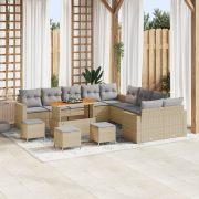 vidaXL 14-delars trädgårdsoffaset med kuddar i beige poly rattan och a...