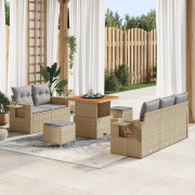 vidaXL 8-delad Trädgårdsoffuppsättning med kuddar Beige poly rotting a...