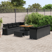 vidaXL 11-delad trädgårdsoff set med kuddar svart poly rattan akacia
