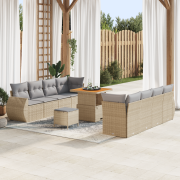 vidaXL 11-delars Trädgårdsofa Set med Kuddar Beige Polyrotting Akacia