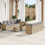 vidaXL 11 Delar Trädgårdsoffaset med Kuddar Beige Poly Rattan Akacia